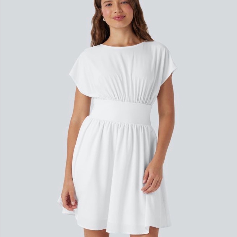 Classic White Waist-Defined Women’s Dress